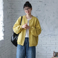 L-XL レトロ ラウンドネック ゆったり ポケット付き カジュアル 長袖 ジャケット XL イエロー