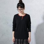 M-2XL ボタン 長袖 切り替え 配色 カジュアル 長袖 Ｔシャツ M オレンジレッド