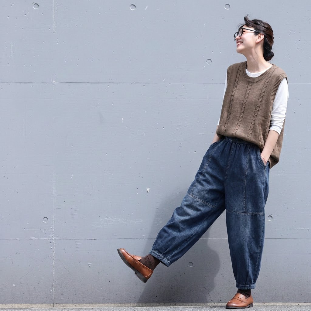 M-3XL ウエストゴム カジュアル テーパード 落ち着いたカラー デニムパンツ M ブルー