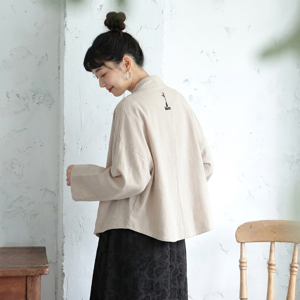 M-3XL 綿麻 柔らかい肌触り 刺繍 ボタン レトロ カーディガン M ナチュラル