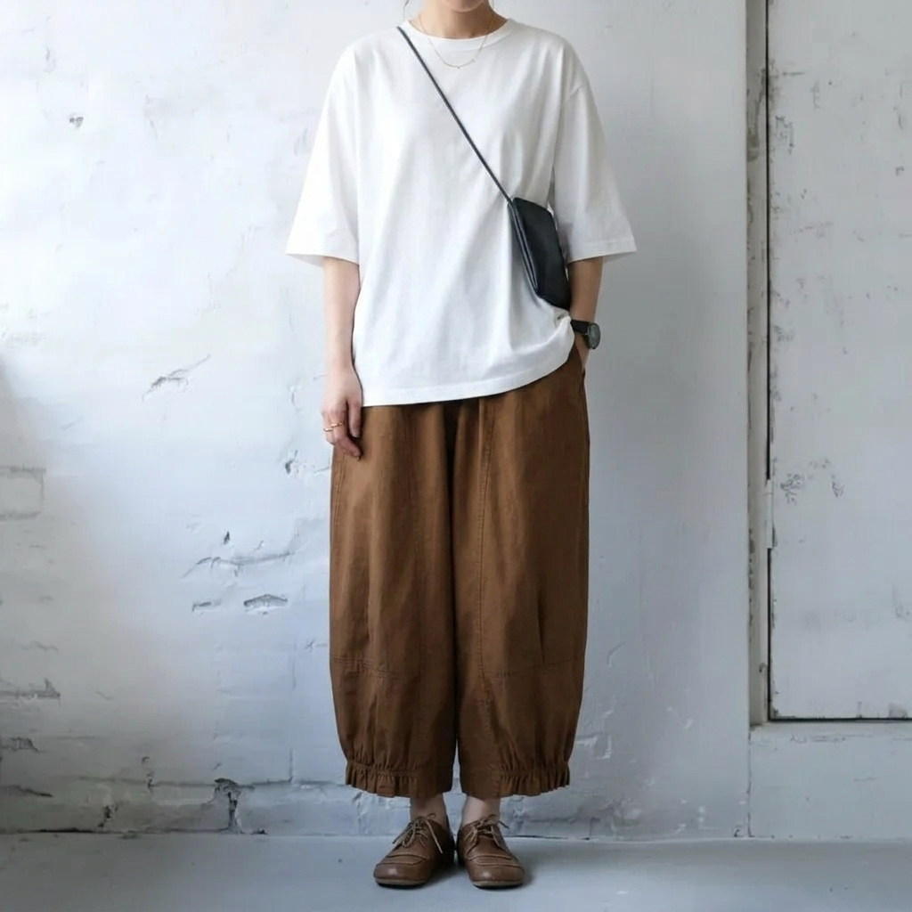 M-2XL ベルト付き ポケット付き ビックシルエット アンクル丈（9分丈） 無地 シンプル ガウチョパンツ M ライトベージュ