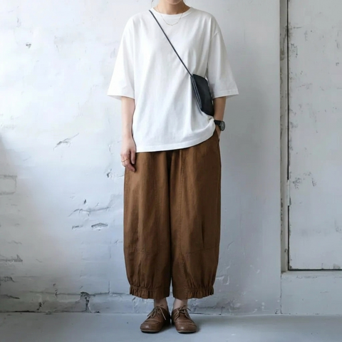 M-2XL ベルト付き ポケット付き ビックシルエット アンクル丈（9分丈） 無地 シンプル ガウチョパンツ M ライトベージュ