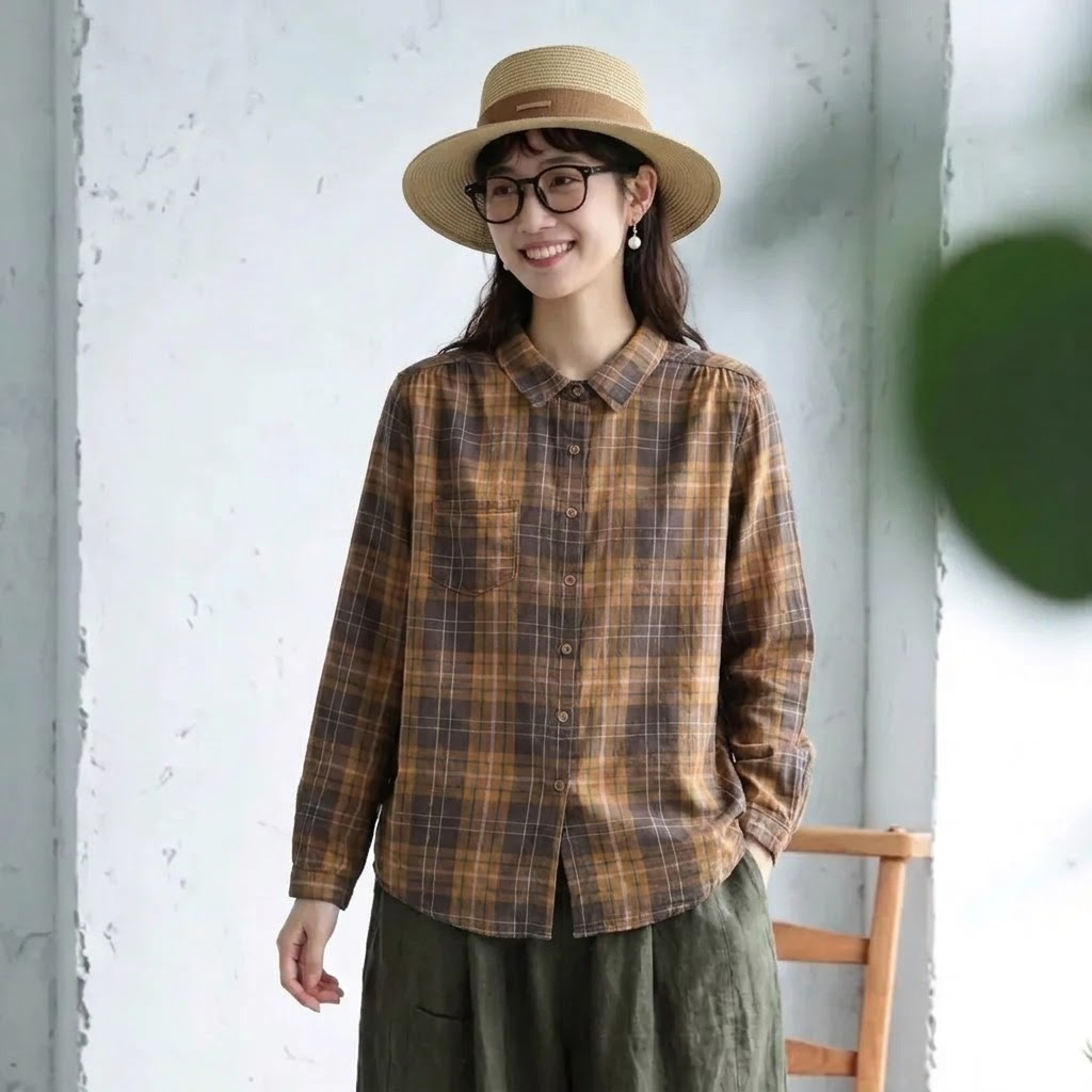 SML 季節の変わり目 チェック 体型カバー きれいめ シャツ L イエロー