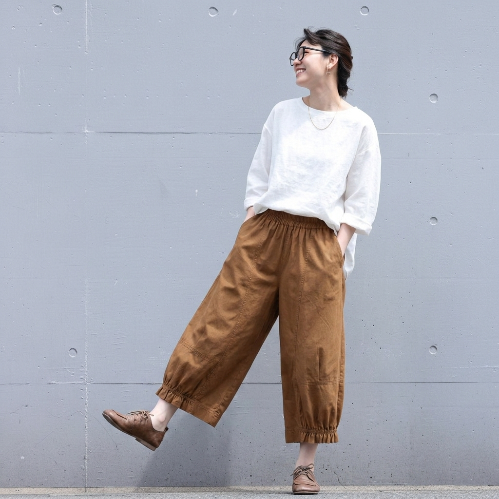 M-2XL ベルト付き ポケット付き ビックシルエット アンクル丈（9分丈） 無地 シンプル ガウチョパンツ 2XL ブラウン