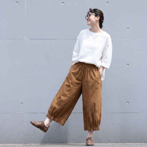 M-2XL ベルト付き ポケット付き ビックシルエット アンクル丈（9分丈） 無地 シンプル ガウチョパンツ 2XL ブラウン