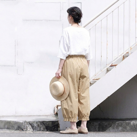 M-2XL ベルト付き ポケット付き ビックシルエット アンクル丈（9分丈） 無地 シンプル ガウチョパンツ M ライトベージュ