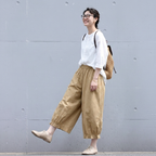 M-2XL ベルト付き ポケット付き ビックシルエット アンクル丈（9分丈） 無地 シンプル ガウチョパンツ 2XL ライトベージュ