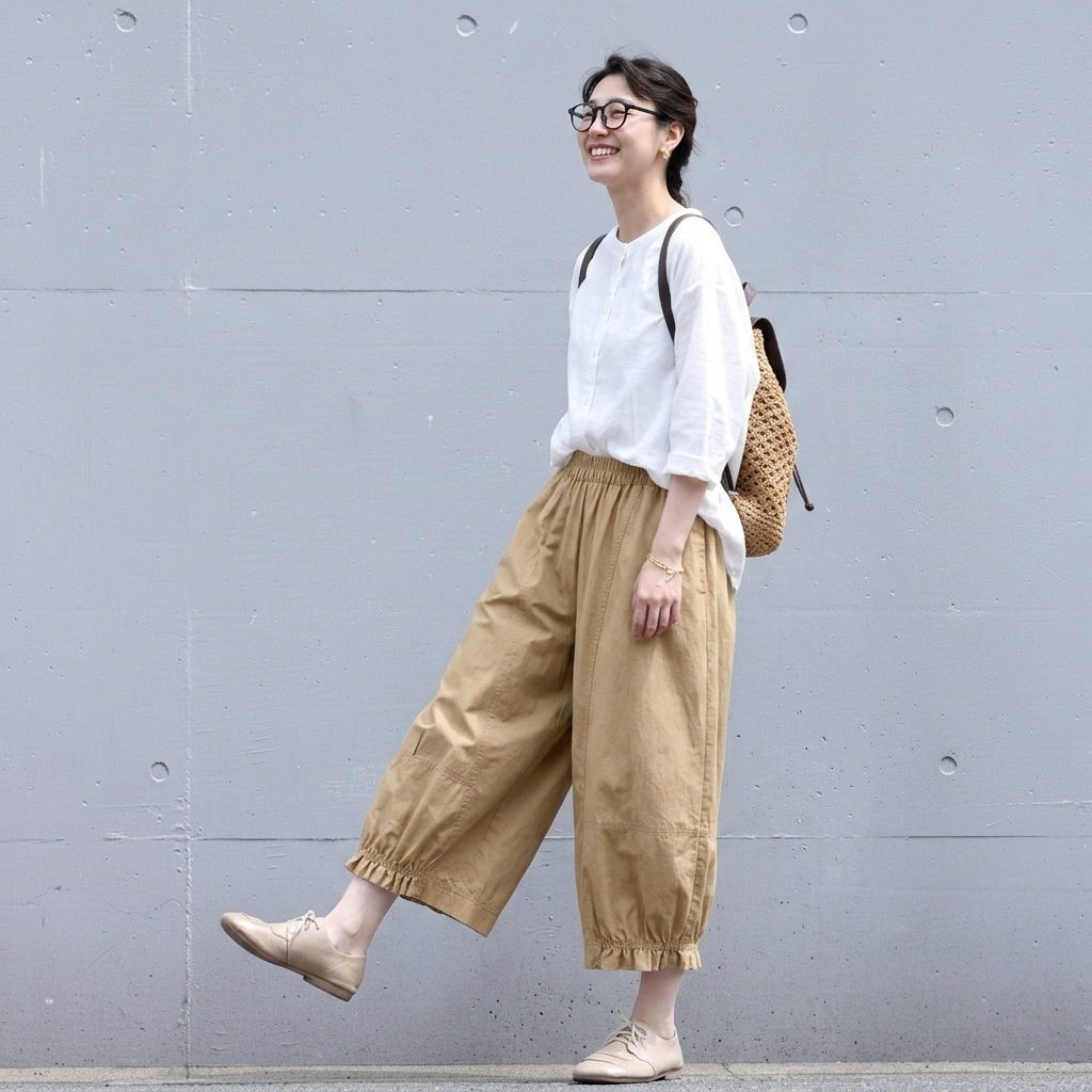 M-2XL ベルト付き ポケット付き ビックシルエット アンクル丈（9分丈） 無地 シンプル ガウチョパンツ 2XL ライトベージュ