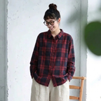 SML 季節の変わり目 チェック 体型カバー きれいめ シャツ L レッド