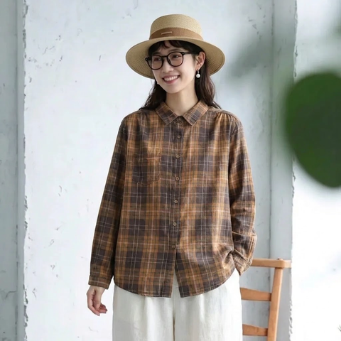 SML 季節の変わり目 チェック 体型カバー きれいめ シャツ S イエロー