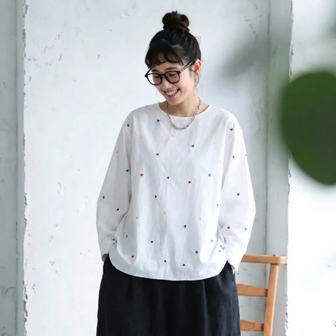 M-4XL 長く着られる 刺繍 体型カバー きれいめ ロングスリーブ  シャツ 4XL ホワイト