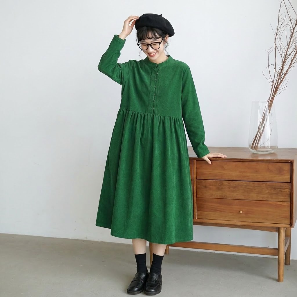 今季トレンドM-XL 長袖 ギャザー ボタン 無地 シンプル カジュアルワンピース M ブラウン
