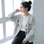 M-4XL 柔らかい クリームカラー 刺繍 ゆったり ルーズシルエット ニットカーディガン M ベージュ