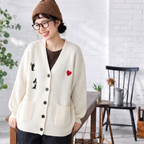M-4XL 柔らかい クリームカラー 刺繍 ゆったり ルーズシルエット ニットカーディガン 4XL ベージュ