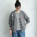 M-4XL 柔らかい クリームカラー 刺繍 ゆったり ルーズシルエット ニットカーディガン 4XL ダークグレー