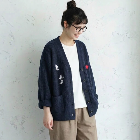 M-4XL 柔らかい クリームカラー 刺繍 ゆったり ルーズシルエット ニットカーディガン M ベージュ