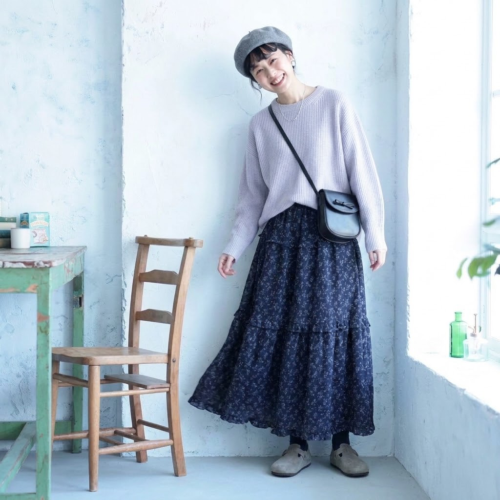 S-XL 上品見え Aライン 切り替え プリント 花柄 カジュアル スカート S 写真通り