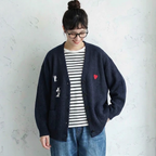 M-4XL 柔らかい クリームカラー 刺繍 ゆったり ルーズシルエット ニットカーディガン 4XL ネイビー