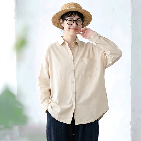 M-2XL きれいめ 厚手仕様 ゆったり 体型カバー ロングスリーブ シャツ M ブラウン