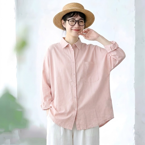M-2XL きれいめ 厚手仕様 ゆったり 体型カバー ロングスリーブ シャツ M ブラウン