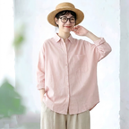 M-2XL きれいめ 厚手仕様 ゆったり 体型カバー ロングスリーブ シャツ 2XL ピンク