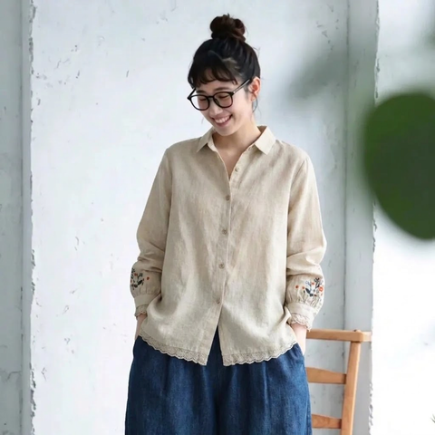M-2XL 襟付き 刺繍 デザイン性 きれいめ カジュアル 季節の変わり目 シャツ M 写真通り
