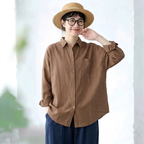 M-2XL きれいめ 厚手仕様 ゆったり 体型カバー ロングスリーブ シャツ M ブラウン