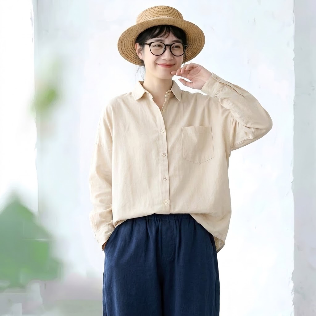 M-2XL きれいめ 厚手仕様 ゆったり 体型カバー ロングスリーブ シャツ M ブラウン