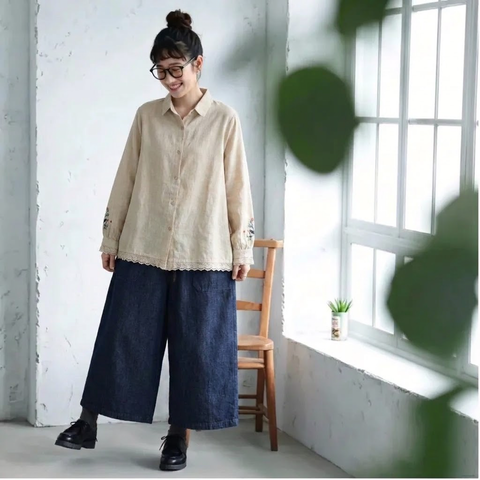M-2XL 襟付き 刺繍 デザイン性 きれいめ カジュアル 季節の変わり目 シャツ M 写真通り