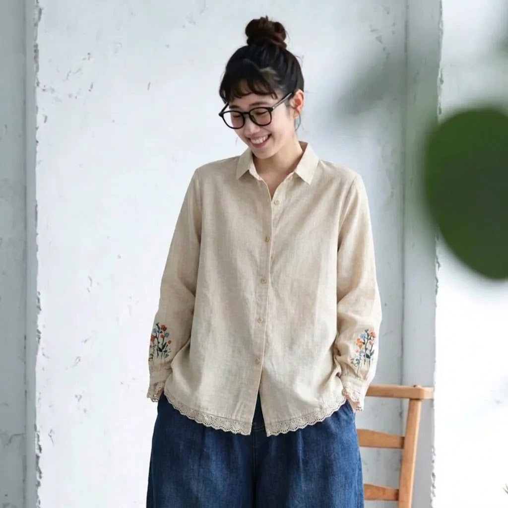 M-2XL 襟付き 刺繍 デザイン性 きれいめ カジュアル 季節の変わり目 シャツ 2XL 写真通り