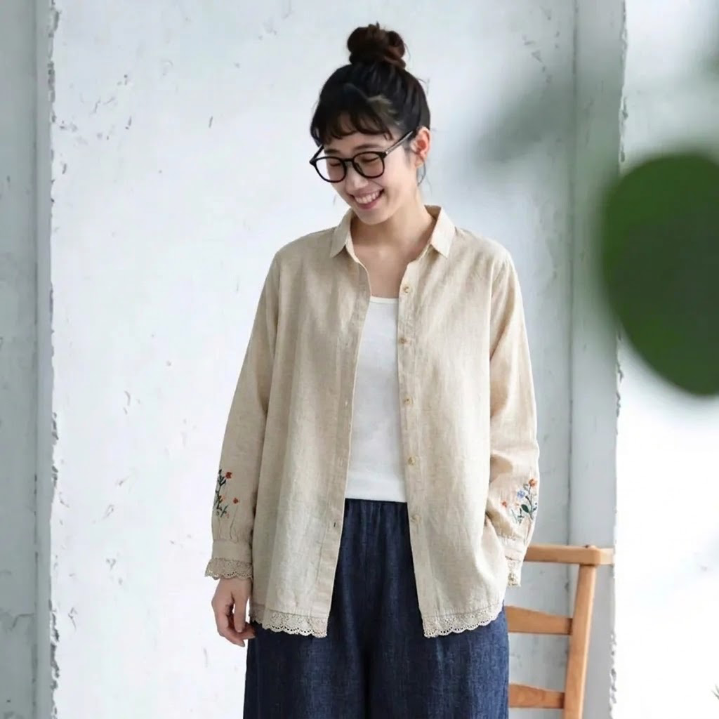 M-2XL 襟付き 刺繍 デザイン性 きれいめ カジュアル 季節の変わり目 シャツ M 写真通り