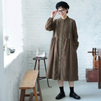 M-2XL きれいめ コーデュロイ フリルデザイン ミディ丈 厚み感 ワンピース M 写真通り
