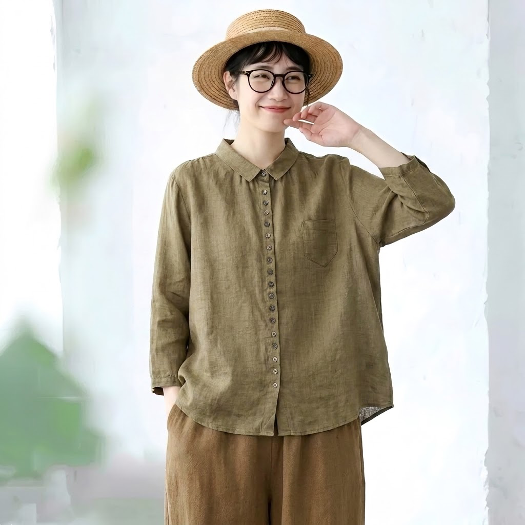 M-3XL 季節の変わり目 長く着られる きれいめ 長袖 シャツ 3XL カーキ