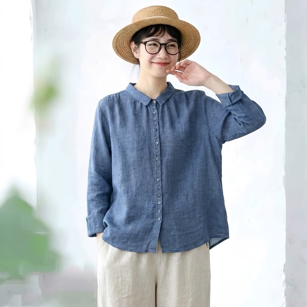 M-3XL 季節の変わり目 長く着られる きれいめ 長袖 シャツ 3XL ブルー