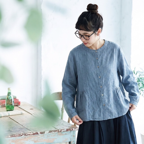 L-2XL 着回し 軽やか きれいめ 長袖 シャツ L ブルー