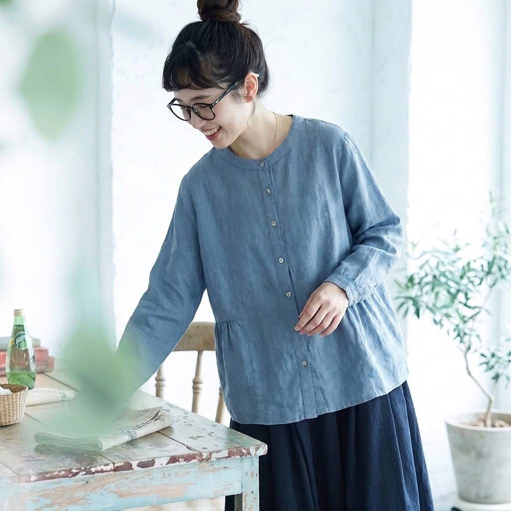 L-2XL 着回し 軽やか きれいめ 長袖 シャツ L ブルー