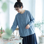 L-2XL 着回し 軽やか きれいめ 長袖 シャツ L ブルー