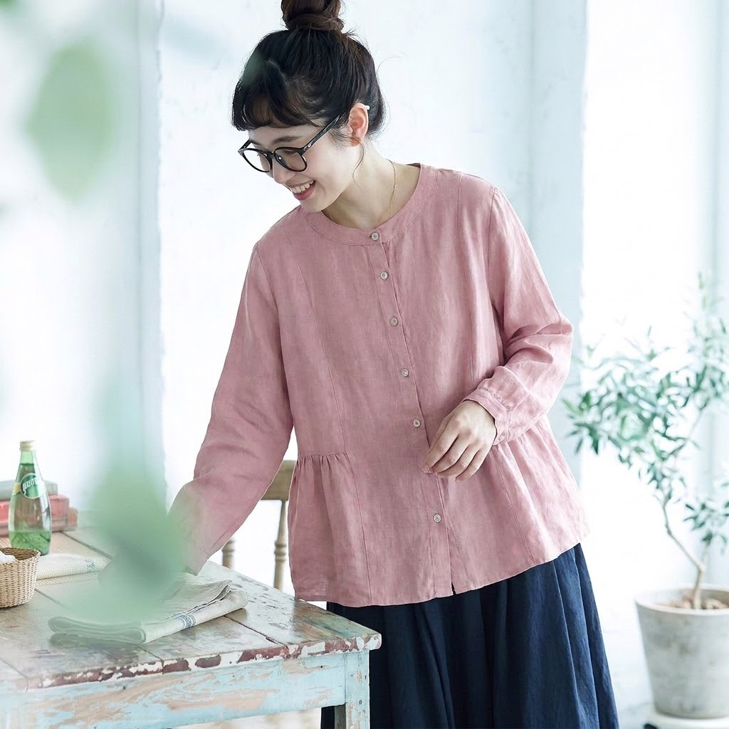 L-2XL 着回し 軽やか きれいめ 長袖 シャツ 2XL ピンク