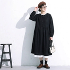 S-XL 無地 切り替え 長袖 シンプル 可愛くて繊細な長袖ワンピース S アイボリー