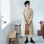 S-XL 無地 切り替え 長袖 シンプル 可愛くて繊細な長袖ワンピース XL アイボリー