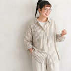 L-2XL  コットン ストライプ柄 シャツ L ベージュ