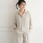 L-2XL  コットン ストライプ柄 シャツ L ベージュ