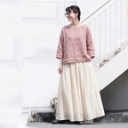 M-2XL ゆったり A ライン ウエストゴム 季節の変わり目 ロングスカート 2XL ヘンプアプリコット