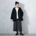 M-2XL コットン 無地 切り替え 落ち肩スリーブ 長袖 レトロ ジャケット M カーキ