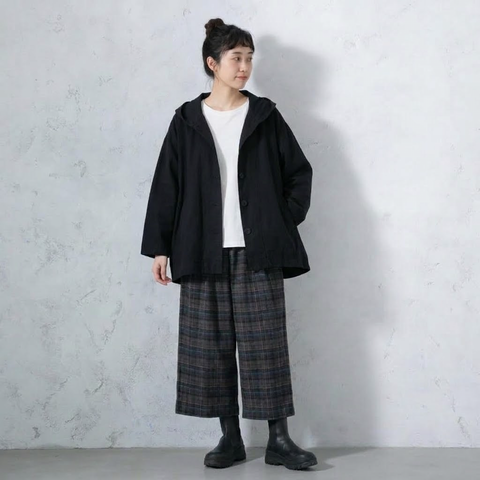M-2XL コットン 無地 切り替え 落ち肩スリーブ 長袖 レトロ ジャケット M カーキ