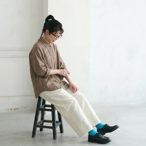 L-2XL  コットン ストライプ柄 シャツ L ベージュ