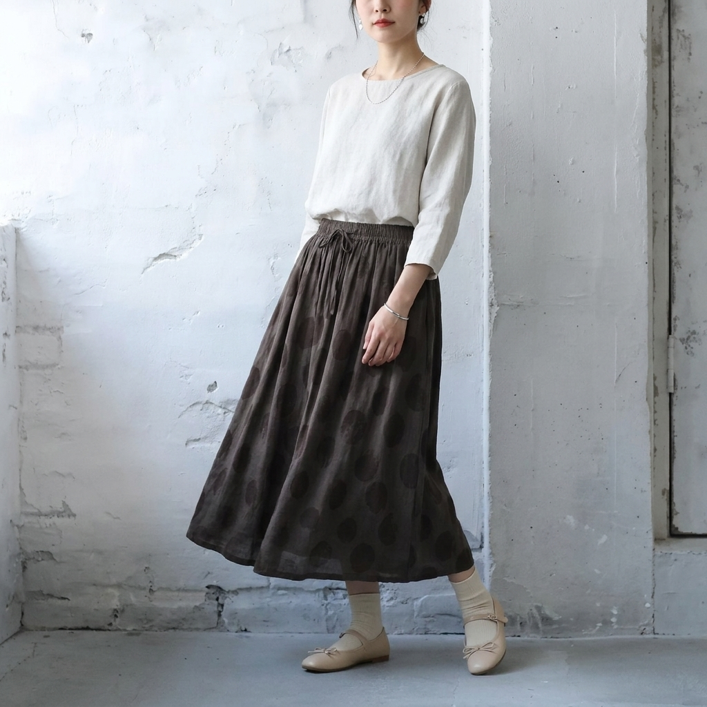 【コットン】M-2XL ドット柄 接触冷感 通気性良い スカート M グリーン