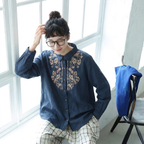 M-3XL レトロ 刺繍 ゆったり 大人向け 秋色 ロングスリーブ シャツ M カーキ