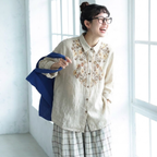 M-3XL レトロ 刺繍 ゆったり 大人向け 秋色 ロングスリーブ シャツ 3XL ナチュラル