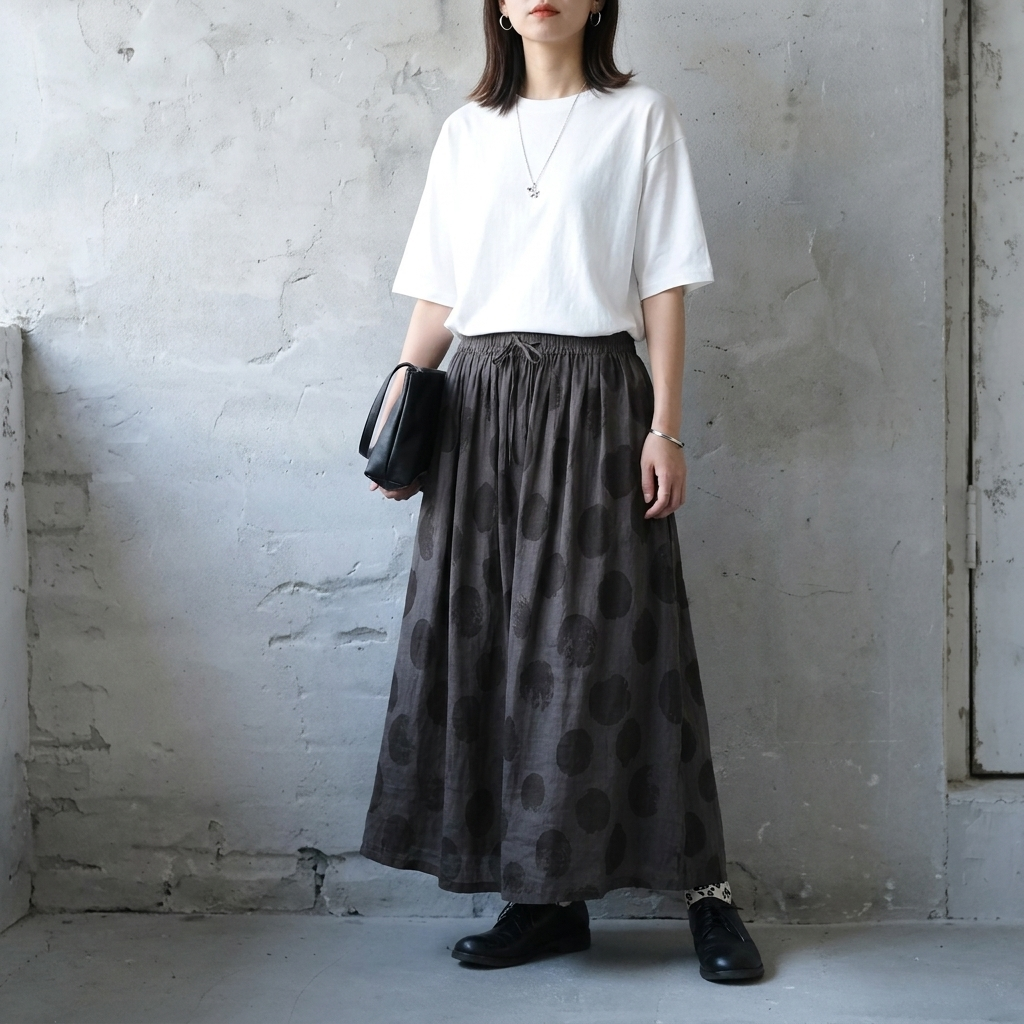 【コットン】M-2XL ドット柄 接触冷感 通気性良い スカート M グリーン